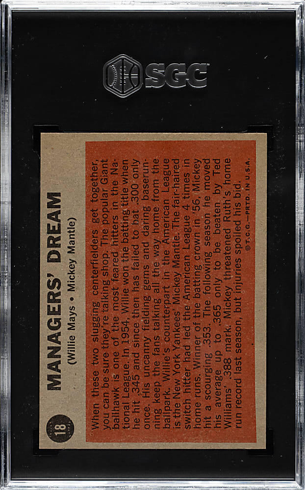 1962 Topps #18 Managers' Dream with Mickey Mantle and Willie Mays SGC EX/NM+ 6.5