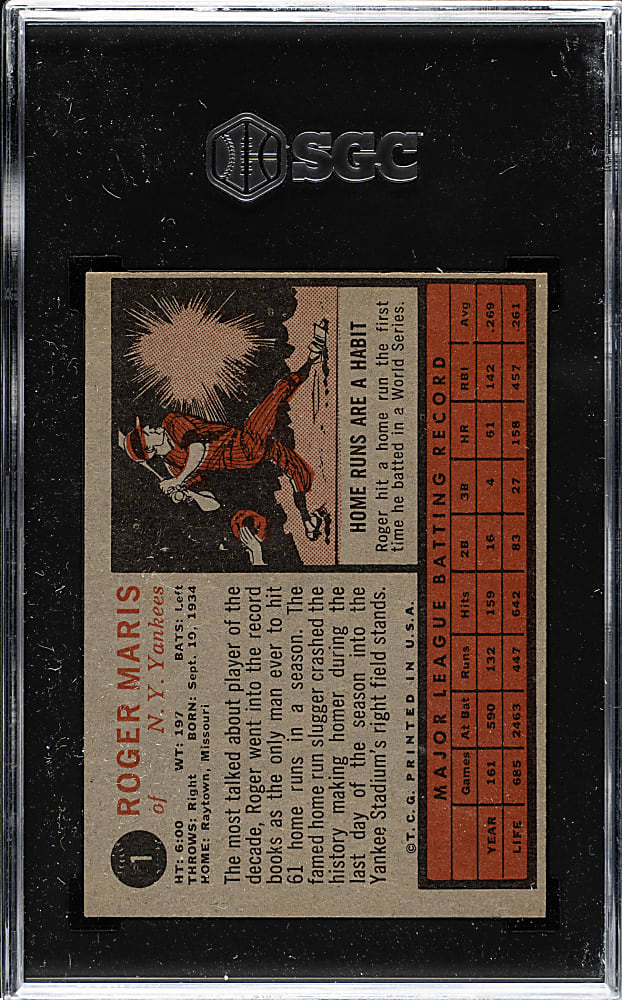 1962 Topps #1 Roger Maris SGC VG 3