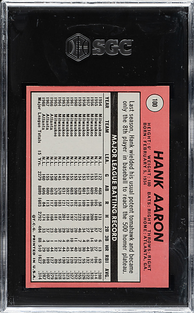 1969 Topps #100 Hank Aaron SGC EX/NM 6