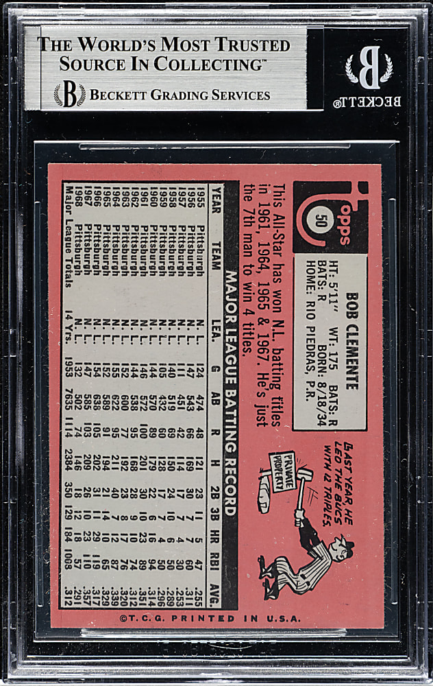 1969 Topps #50 Roberto Clemente BGS EX+ 5.5