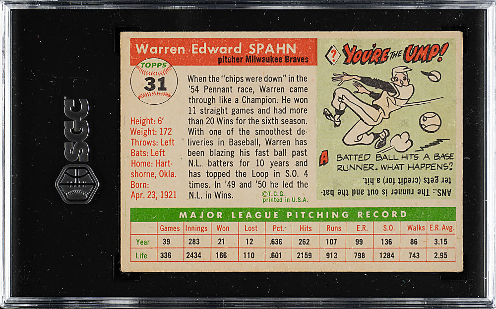 1955 Topps #31 Warren Spahn SGC VG/EX 4