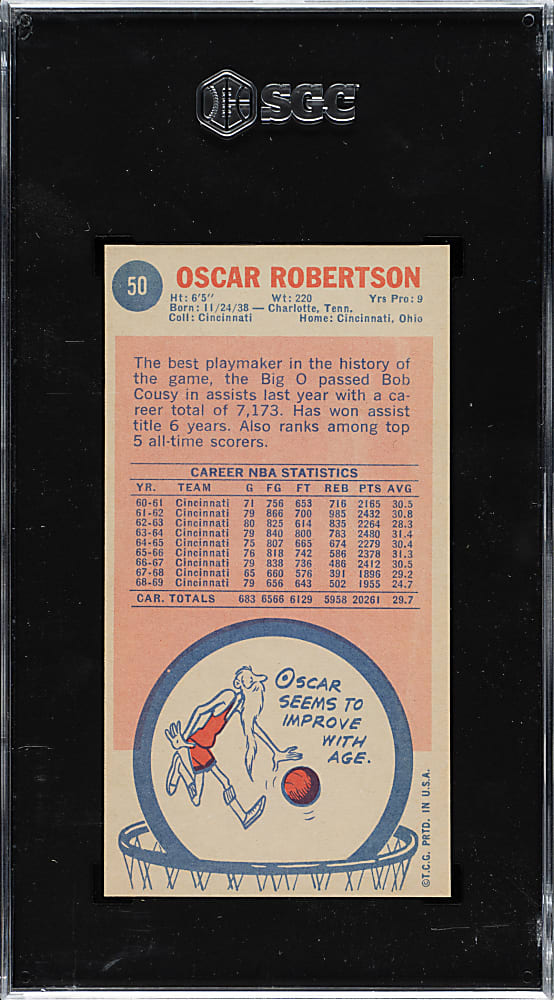 1969-1970 Topps Basketball #50 Oscar Robertson SGC EX/NM 6