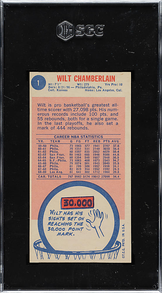 1969-1970 Topps Basketball #1 Wilt Chamberlain SGC EX/NM 6