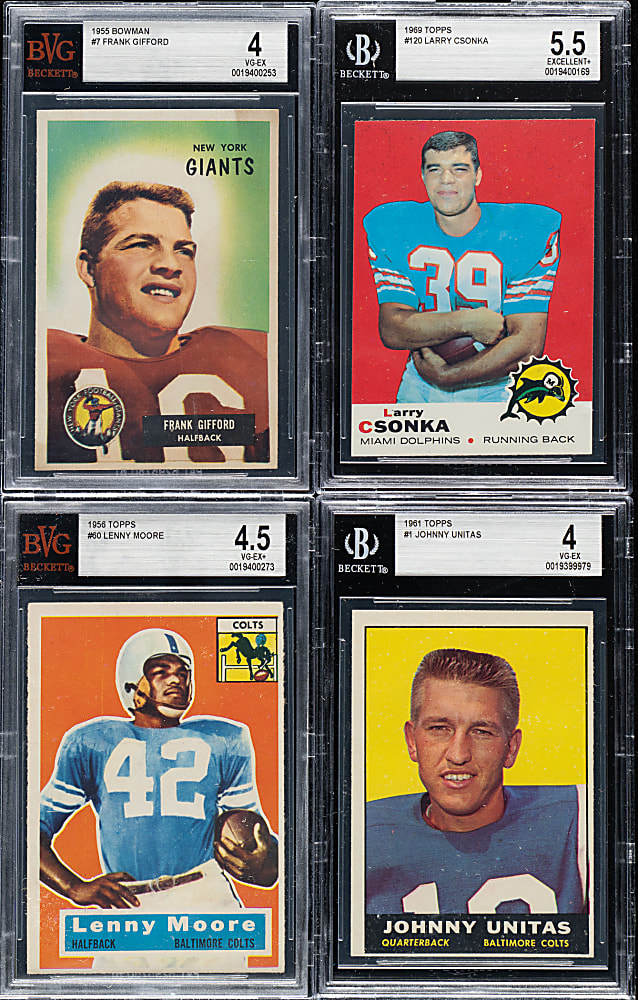 1953 to 1969 Topps and Bowman Football Hall of Fame BVG-Graded Collection (11) Including Y.A. Tittle, Johnny Unitas, and Larry Csonka Rookie