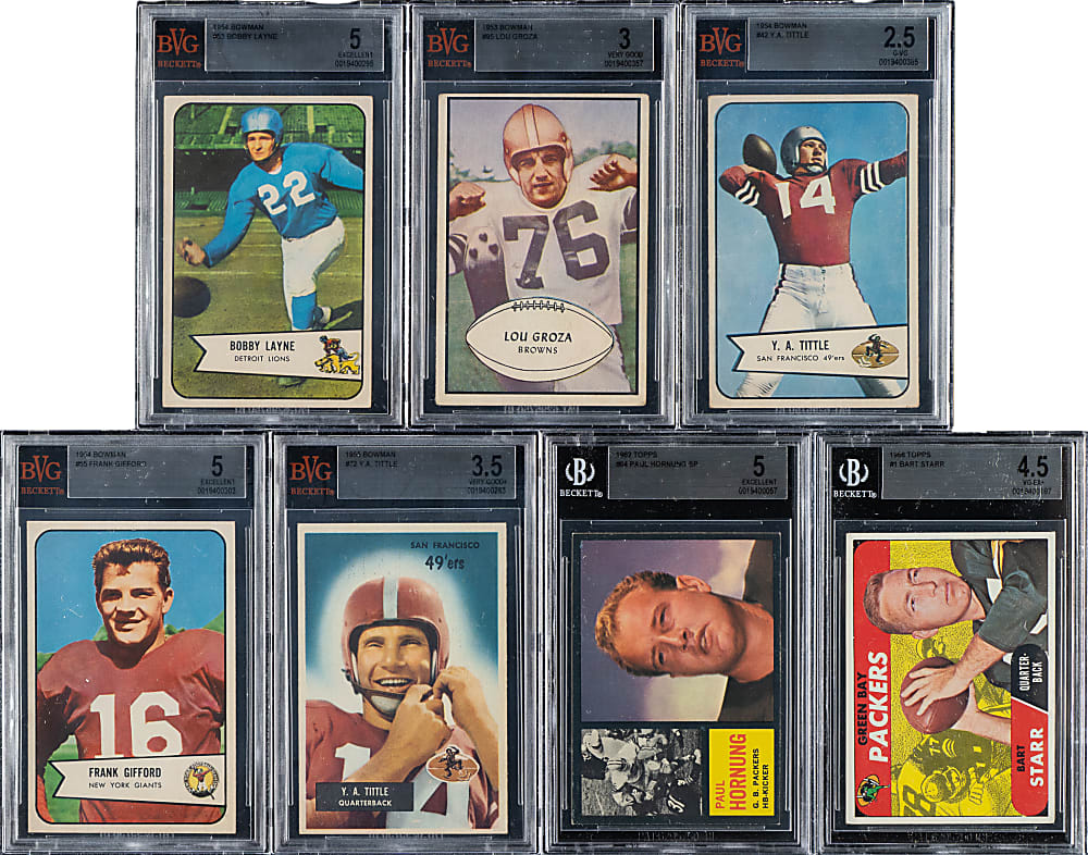 1953 to 1969 Topps and Bowman Football Hall of Fame BVG-Graded Collection (11) Including Y.A. Tittle, Johnny Unitas, and Larry Csonka Rookie