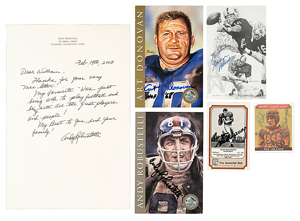 Hall of Fame Signed Football-Card and Letter Collection (6) Including Red Grange