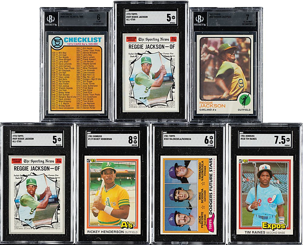 1970 to 1981 Topps and Donruss BVG and SGC-Graded Collection (11) Including Carl Yastrzemski, Reggie Jackson, and Tim Raines Rookie