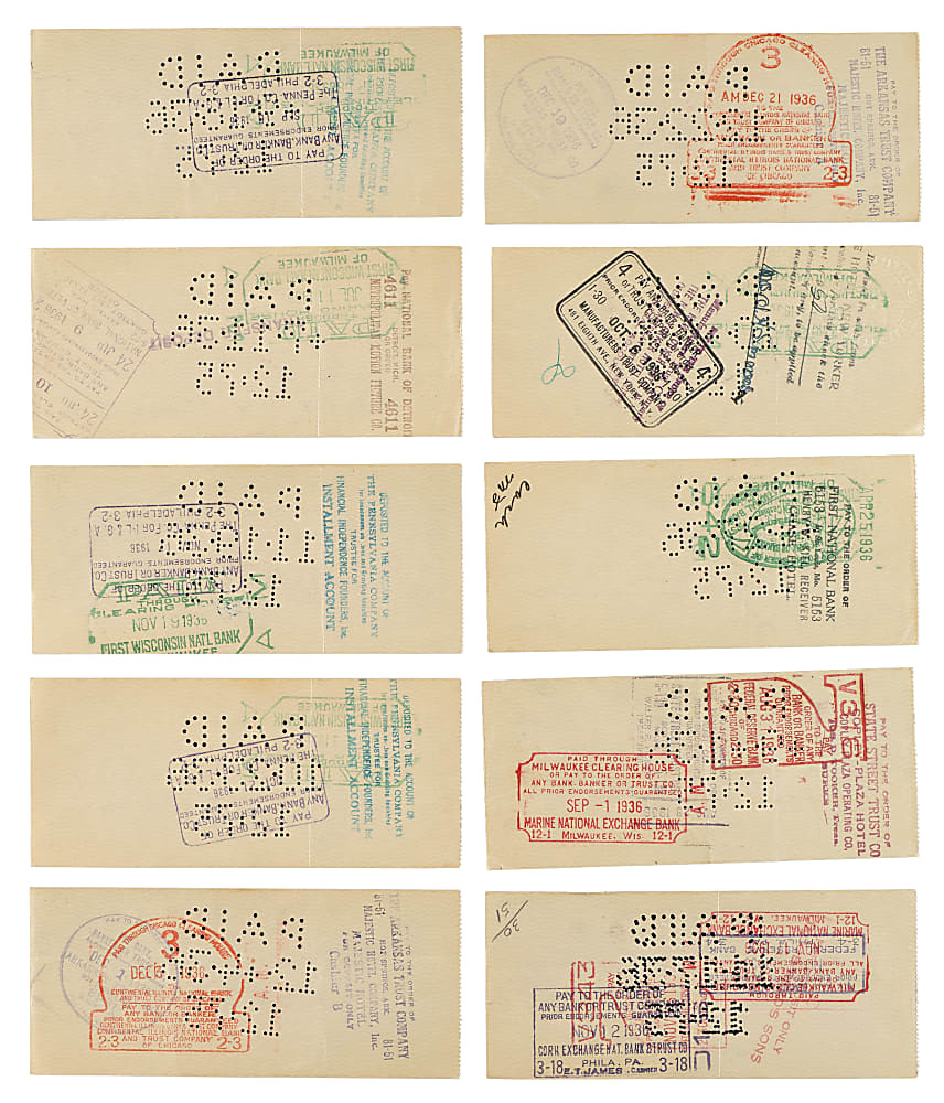 1936 Al Simmons Signed Check Collection (10)