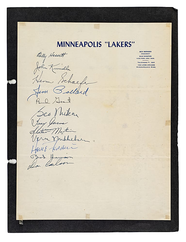 1949-1950 Minneapolis Lakers World Champions Team-Signed Stationary with George Mikan