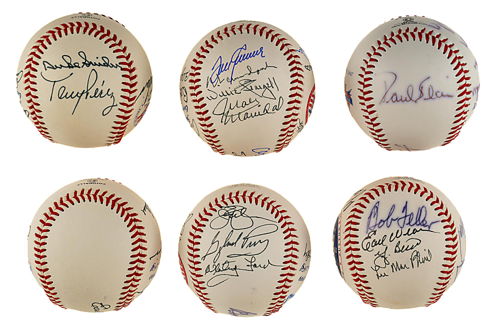 1998 to 2005 Hall of Fame Induction Multi-Signed Baseball Collection (6) Including Yogi Berra, Duke Snider, Stan Musial, and Tom Seaver - JSA