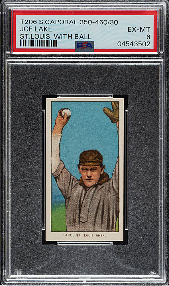1909-1911 T206 White Border Joe Lake St. Louis Ball in Hand PSA EX-MT 6