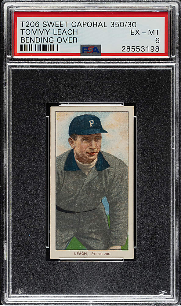 1909-1911 T206 White Border Tommy Leach Bending Over PSA EX-MT 6