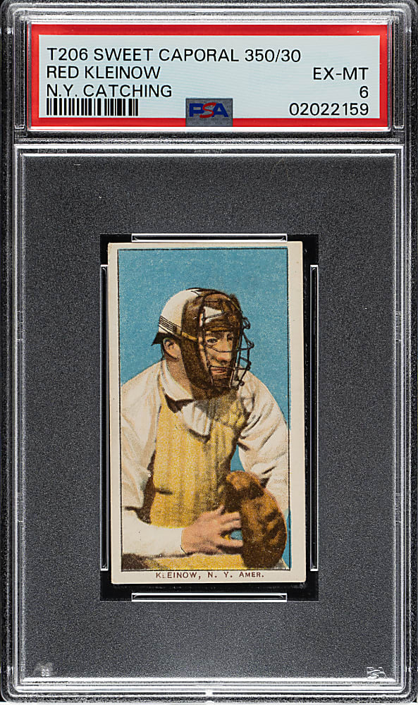 1909-1911 T206 White Border Red Kleinow New York, Catching PSA EX-MT 6