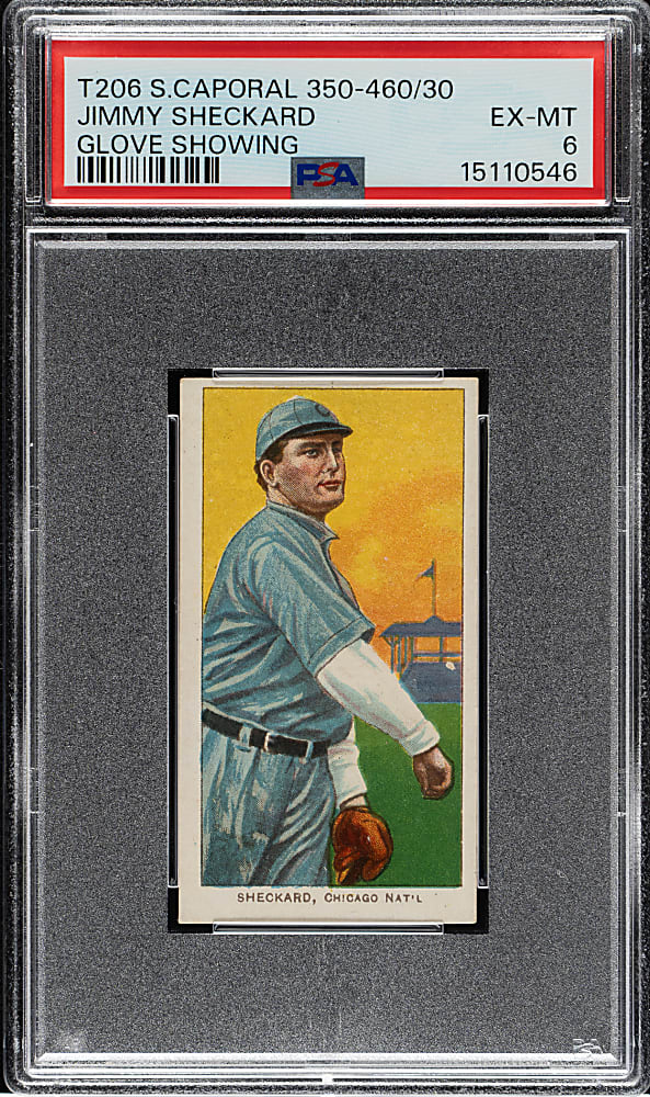 1909-1911 T206 White Border Jimmy Sheckard Glove Showing PSA EX-MT 6