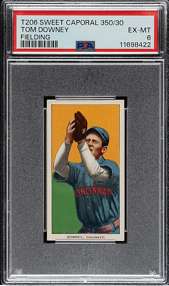 1909-1911 T206 White Border Tom Downey Fielding PSA EX-MT 6