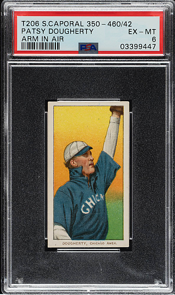 1909-1911 T206 White Border Patsy Dougherty Arm In Air PSA EX-MT 6