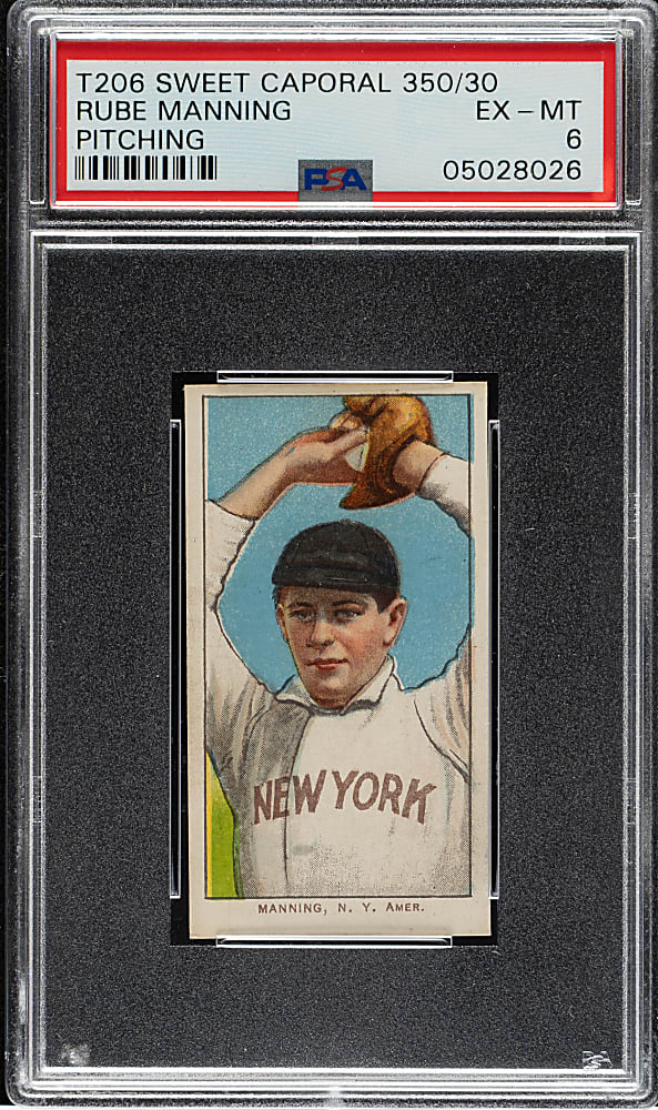 1909-1911 T206 White Border Rube Manning Pitching PSA EX-MT 6