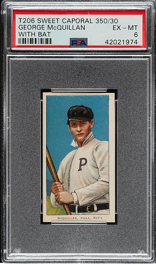 1909-1911 T206 White Border George McQuillan with Bat PSA EX-MT 6
