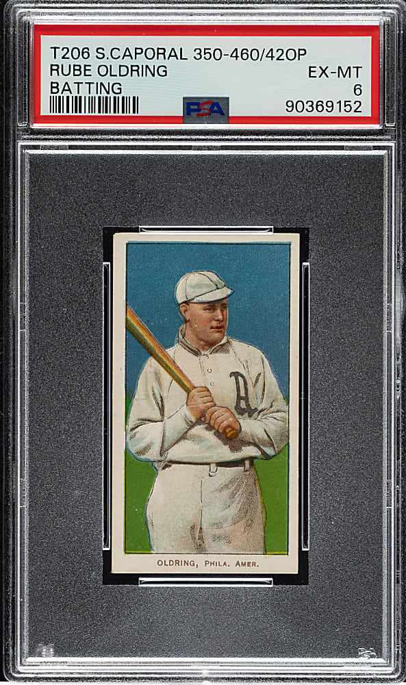 1909-1911 T206 White Border Rube Oldring Batting PSA EX-MT 6