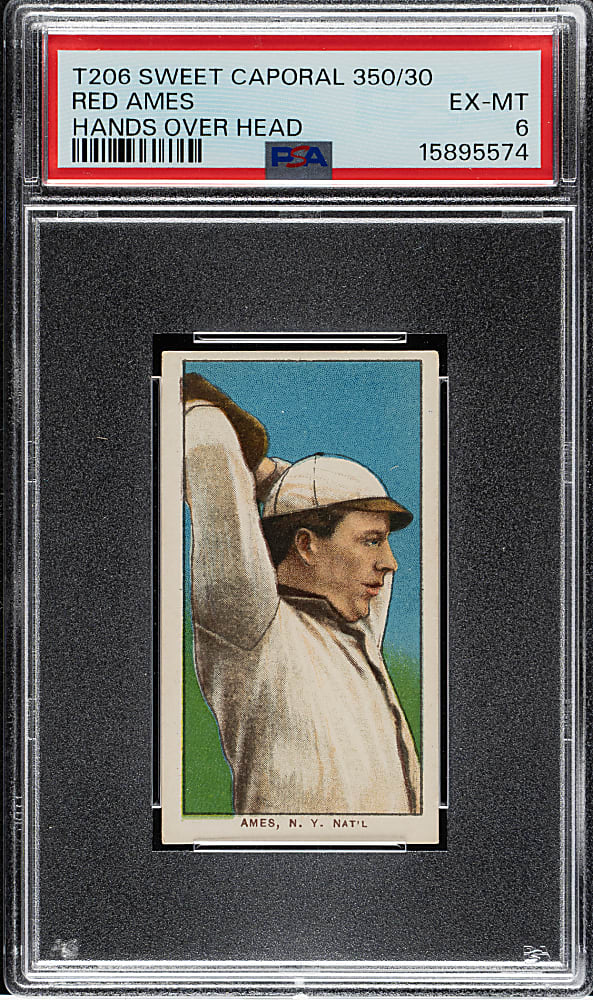 1909-1911 T206 White Border Red Ames Hands Above Head PSA EX-MT 6