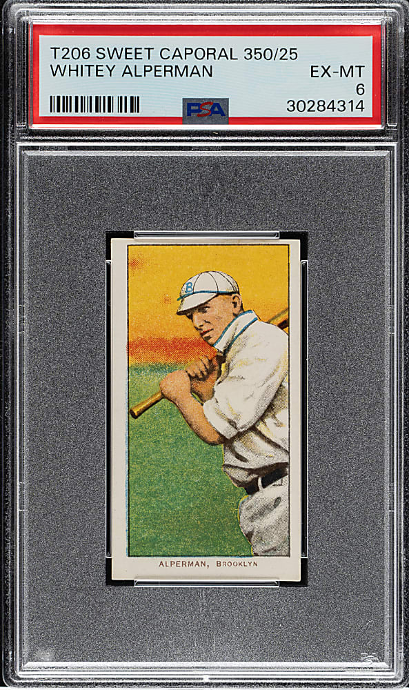 1909-1911 T206 White Border Whitey Alperman PSA EX-MT 6
