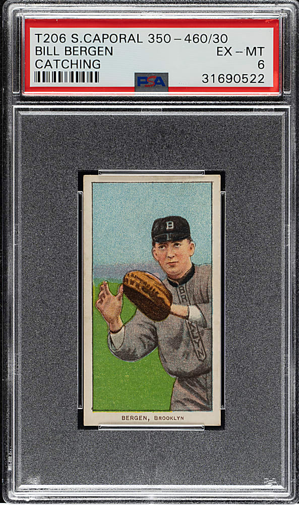 1909-1911 T206 White Border Bill Bergen Catching PSA EX-MT 6
