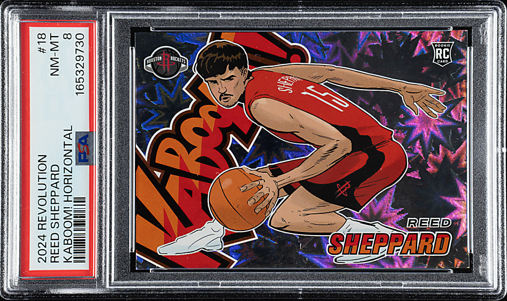 2024-2025 Panini Revolution Kaboom Horizontal Basketball #18 Reed Sheppard PSA NM-MT 8