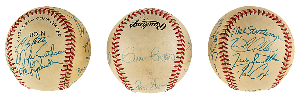 St. Louis Cardinals, Cincinnati Reds, and Minnesota Twins Team-Signed Baseball Trio Including Dave Parker, Kirby Puckett, and Ozzie Smith