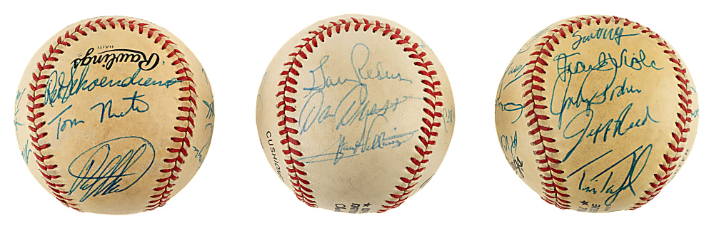 St. Louis Cardinals, Cincinnati Reds, and Minnesota Twins Team-Signed Baseball Trio Including Dave Parker, Kirby Puckett, and Ozzie Smith