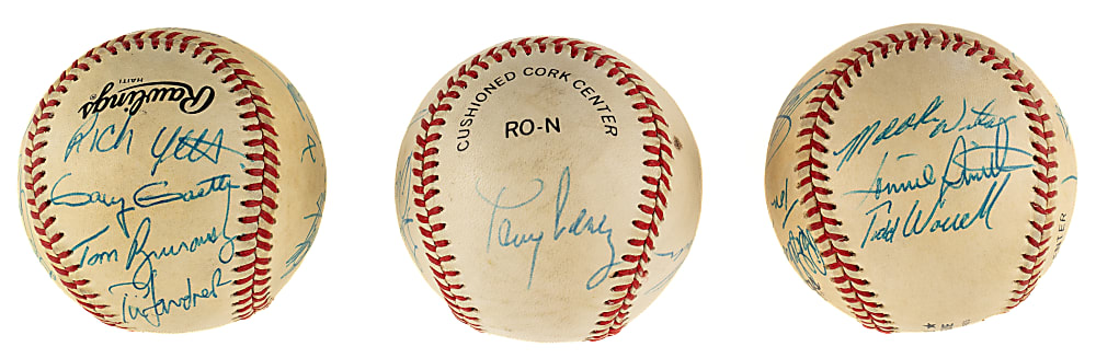 St. Louis Cardinals, Cincinnati Reds, and Minnesota Twins Team-Signed Baseball Trio Including Dave Parker, Kirby Puckett, and Ozzie Smith