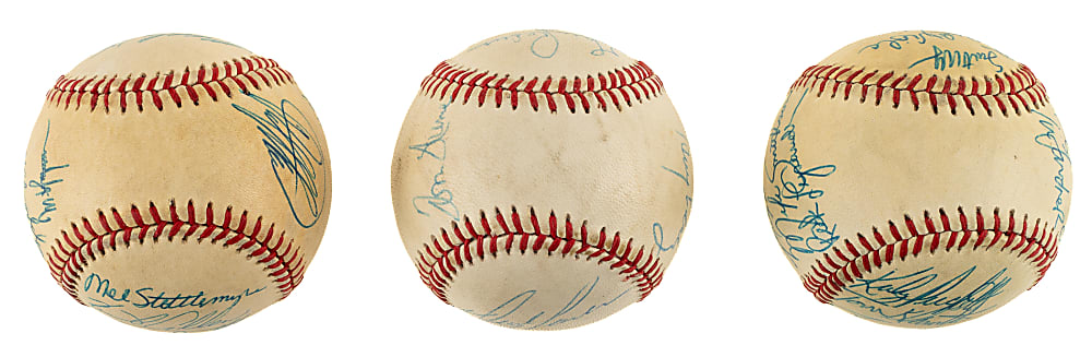 St. Louis Cardinals, Cincinnati Reds, and Minnesota Twins Team-Signed Baseball Trio Including Dave Parker, Kirby Puckett, and Ozzie Smith