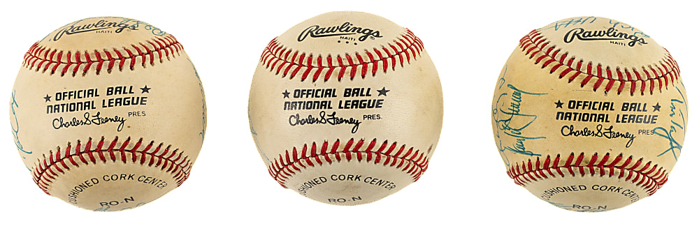 St. Louis Cardinals, Cincinnati Reds, and Minnesota Twins Team-Signed Baseball Trio Including Dave Parker, Kirby Puckett, and Ozzie Smith