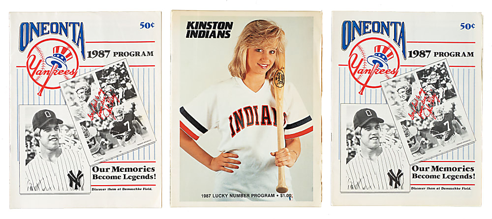 Trio of Multi-Signed Minor League Baseball Programs with Bernie Williams (Total 76 Signatures)