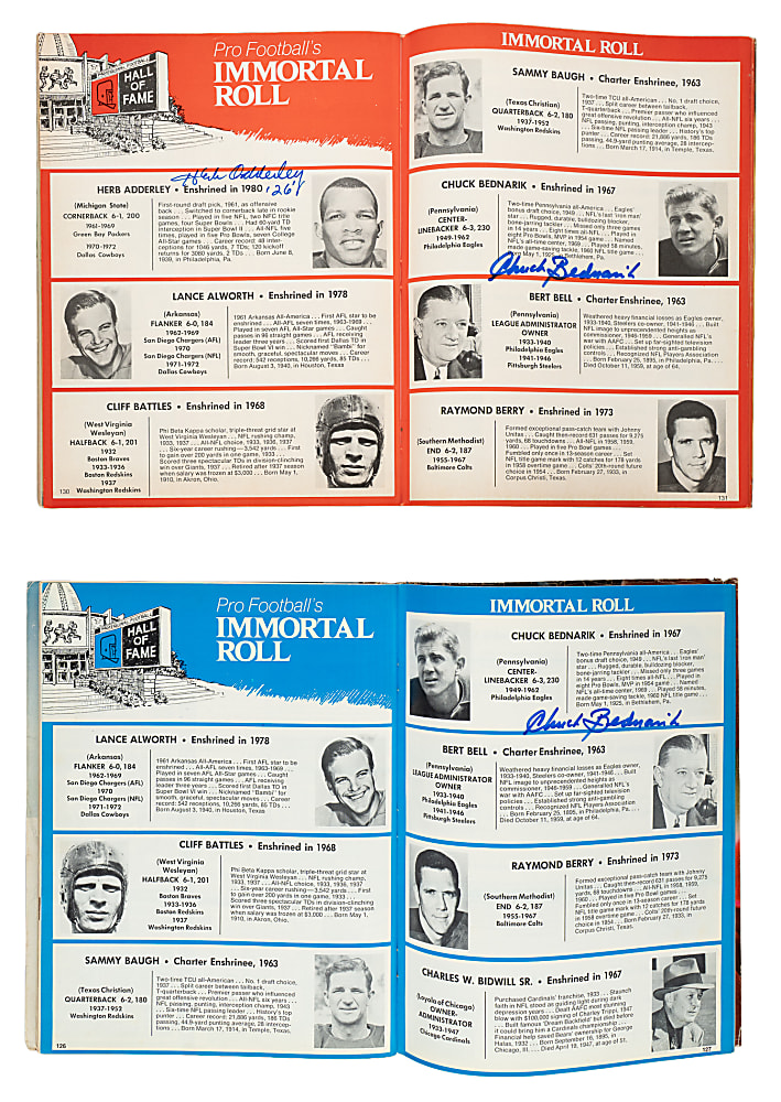 Signed Football Hall of Fame and Star Collection on Two Souvenir Yearbooks and Two Sheets (27 Total Signatures)
