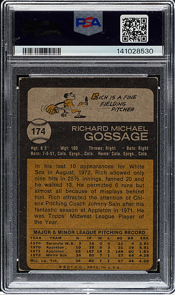 Signed 1973 Topps #174 Rich "Goose" Gossage Rookie PSA VG-EX 4 with NM-MT 8 Signature