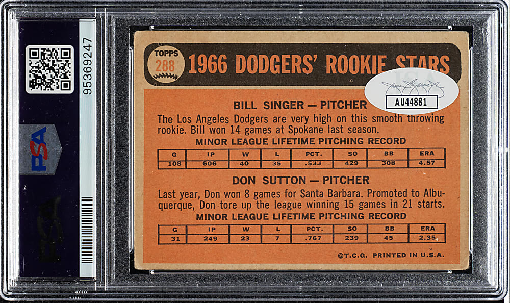 Signed 1966 Topps #288 Singer/Don Sutton Rookie - PSA/DNA