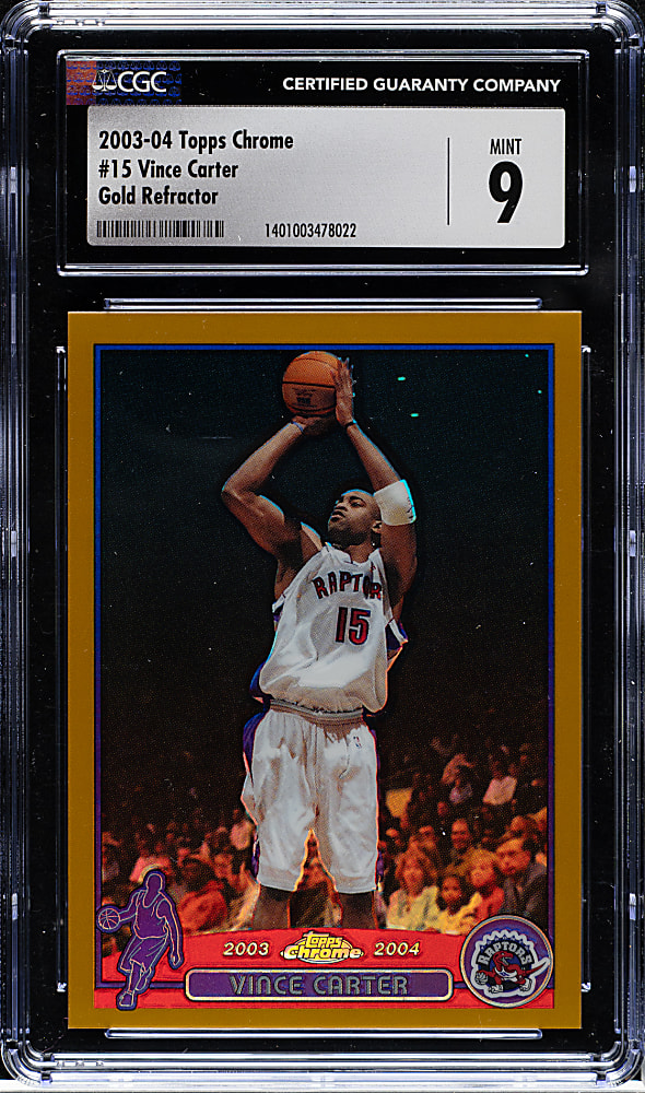 2003-2004 Topps Chrome Basketball #15 Vince Carter Gold Refractor #9/99 CGC MINT 9