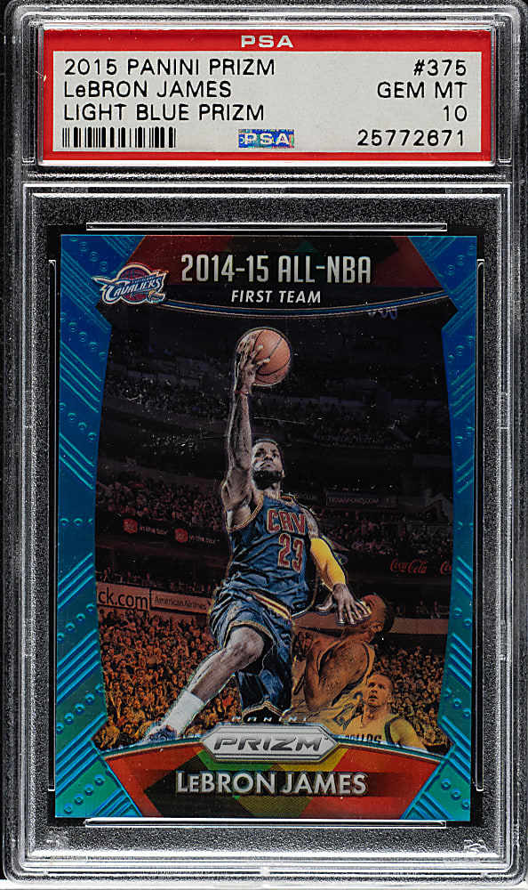 2015-2016 Panini Prizm Basketball #375 LeBron James Light Blue Prizm #62/199 PSA GEM MINT 10