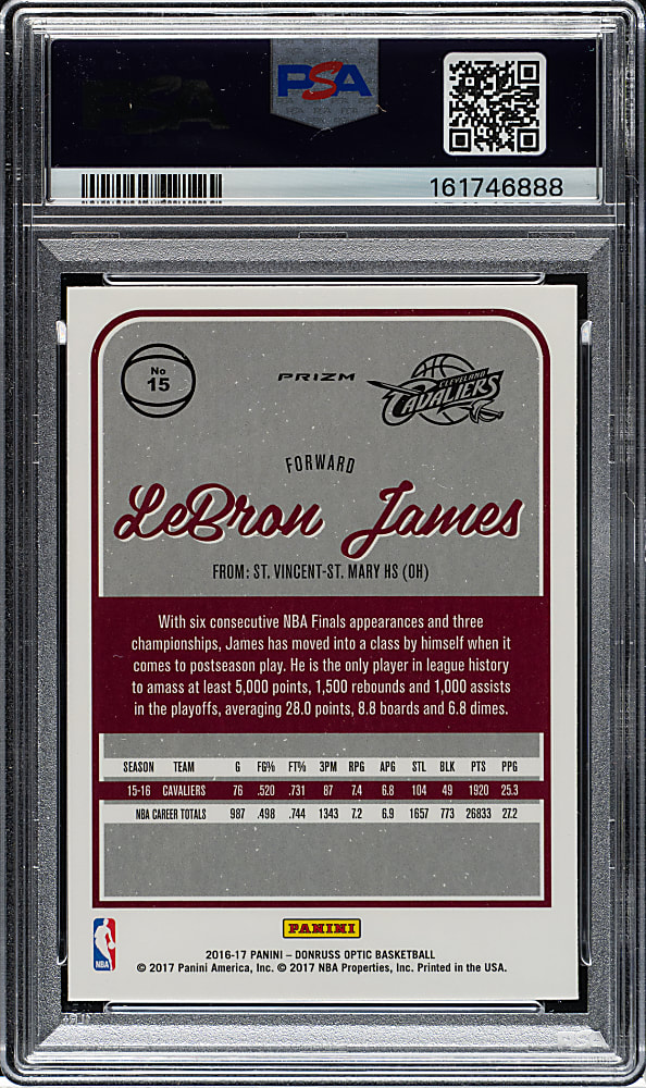 2016-2017 Panini Donruss Optic Basketball #15 LeBron James Holo PSA MINT 9