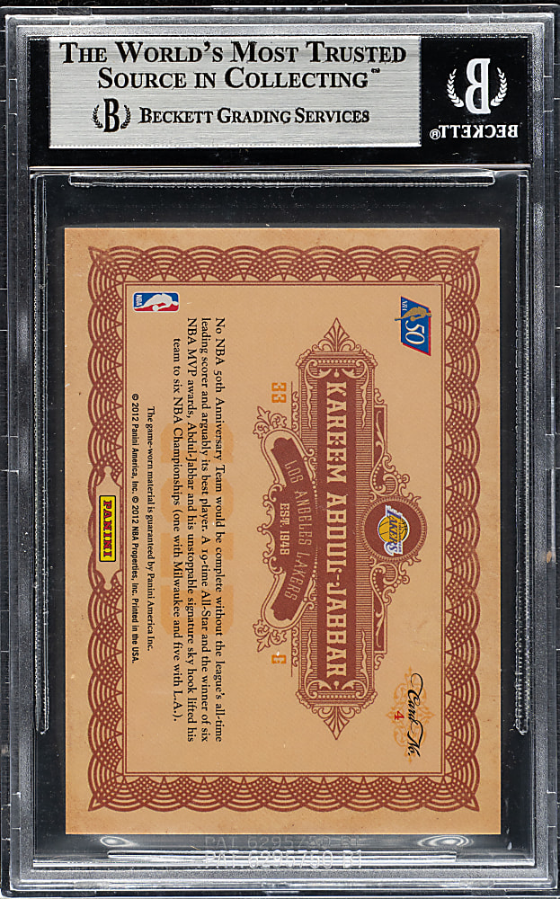 2011-2012 Panini Gold Standard Golden 50 Materials Basketball #4 Kareem Abdul-Jabbar #6/25 BGS MINT 9