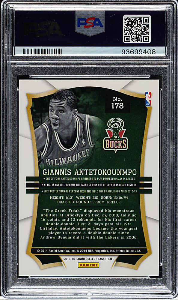2013-2014 Panini Select Basketball #178 Giannis Antetokounmpo PSA MINT 9