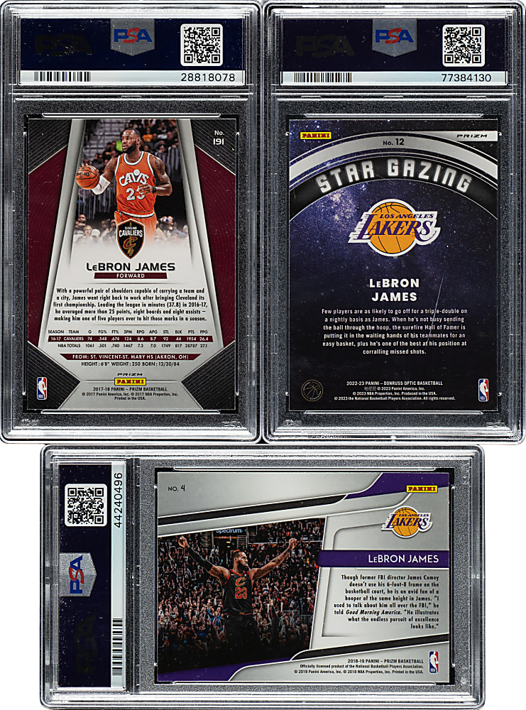2017 to 2022 Panini and Donruss Basketball LeBron James PSA GEM MINT 10 Trio