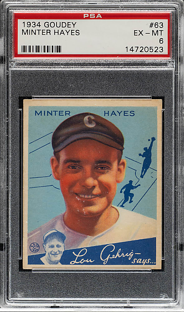 1934 R320 Goudey #63 Minter Hayes PSA EX-MT 6