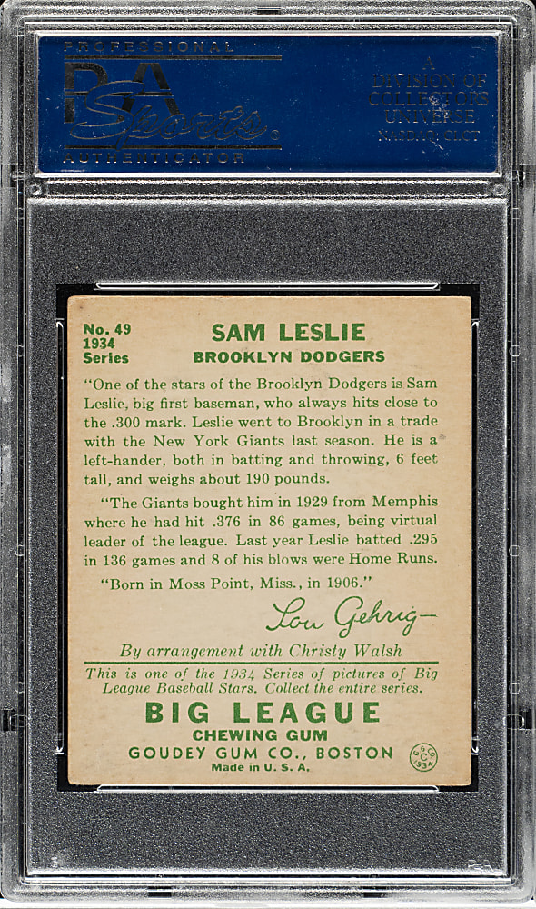 1934 R320 Goudey #49 Sam Leslie PSA EX-MT 6