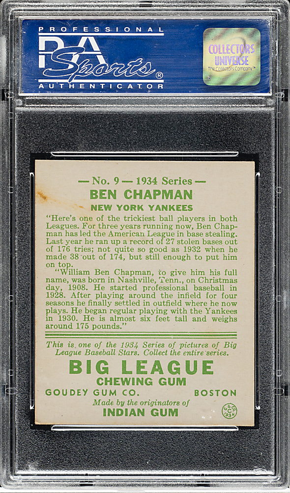 1934 R320 Goudey #9 Ben Chapman PSA EX-MT 6