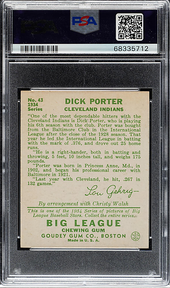 1934 R320 Goudey #43 Dick Porter PSA EX-MT 6