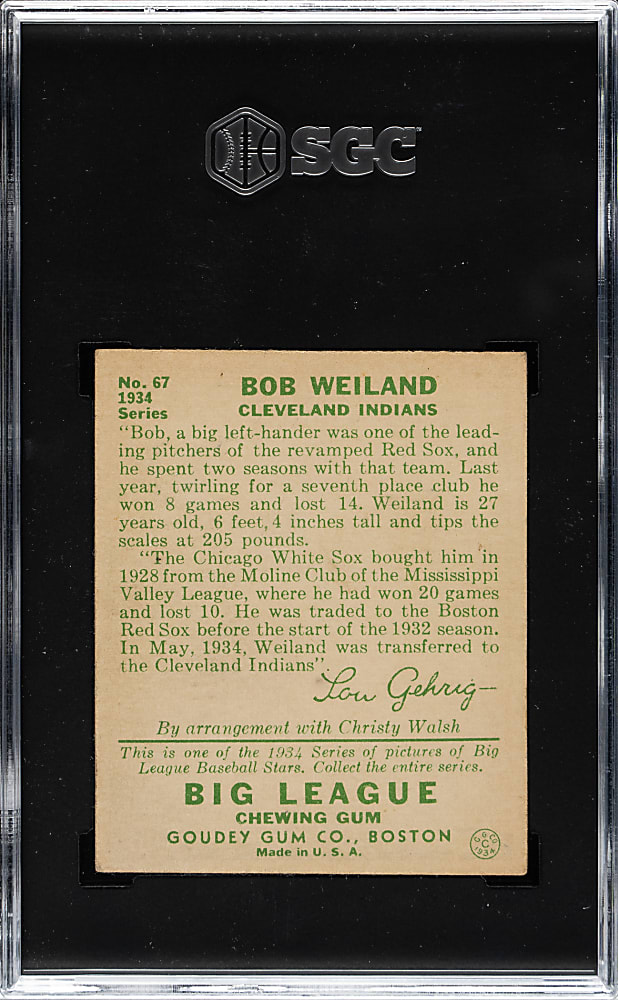 1934 R320 Goudey #67 Bob Weiland SGC EX/NM 6