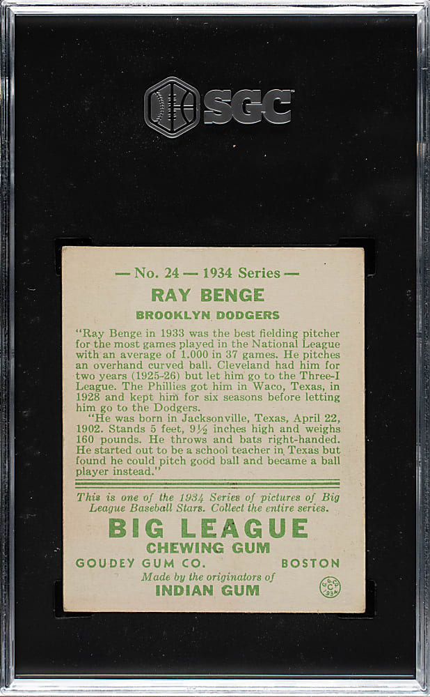 1934 R320 Goudey #24 Ray Benge SGC EX 5
