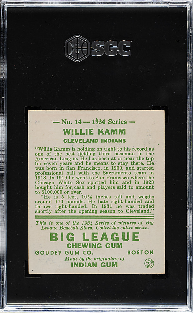 1934 R320 Goudey #14 Willie Kamm SGC EX/NM 6