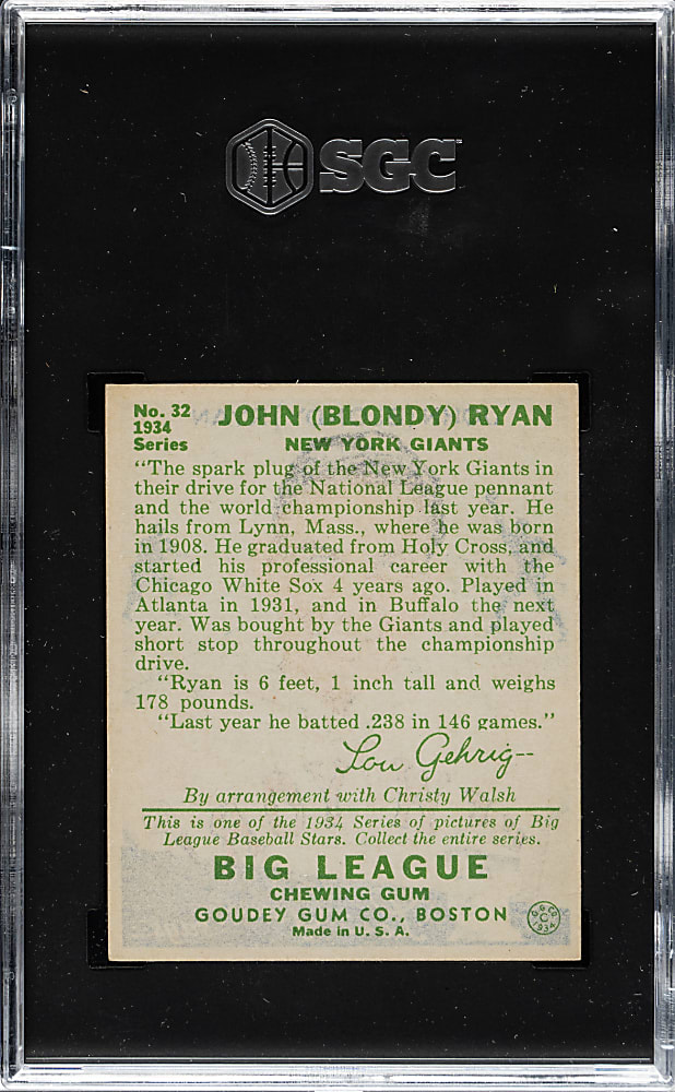 1934 R320 Goudey #32 Blondy Ryan SGC EX/NM+ 6.5